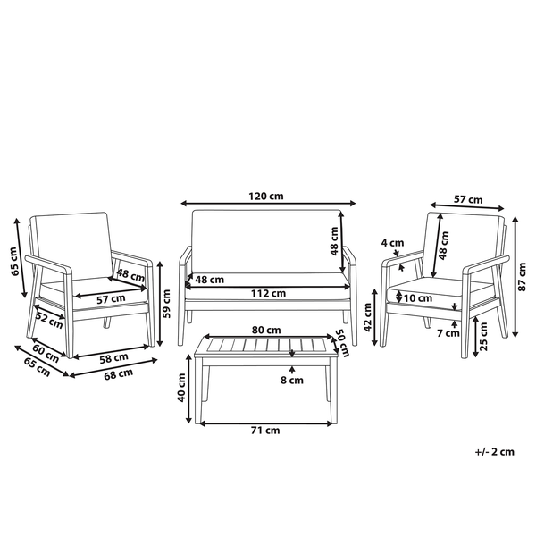 Lounge Set mit Tisch 4-Sitzer PALLANO Akazienholz Taupe