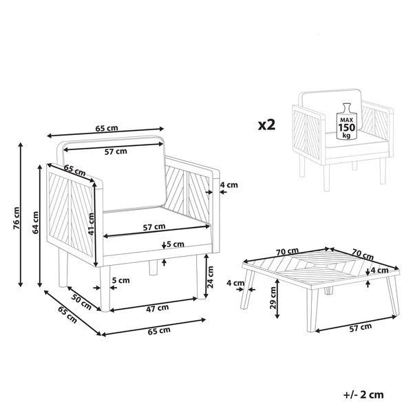 Bistro Set inkl. Kissen BARATTI Akazienholz Braun