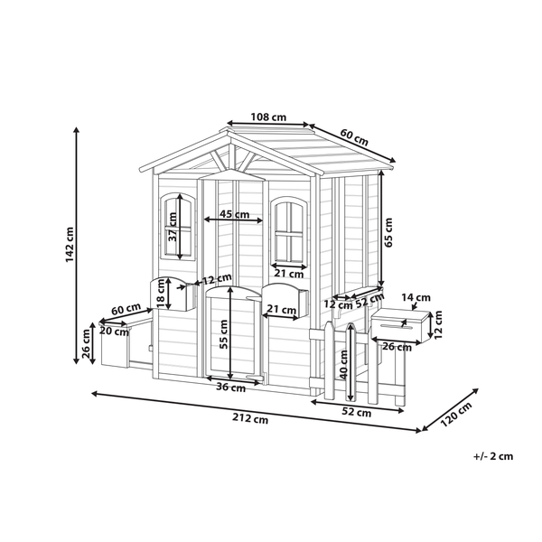 Dimensionsdarstellung Spielhaus mit Briefkasten
