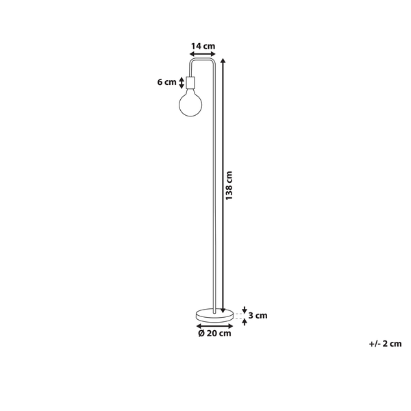 Skizze einer Stehlampe mit Maßangaben