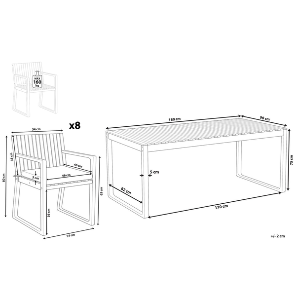 Gartenmöbel Set 8-Sitzer SASSARI inkl. Kissen Akazienholz Grün