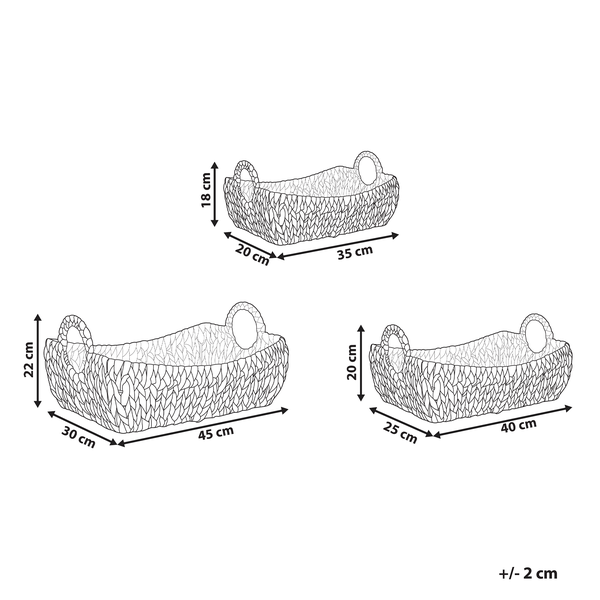 Drei geflochtene Körbe in unterschiedlichen Größen mit Griffen