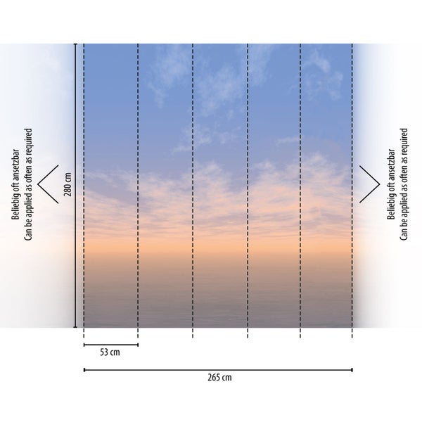Fototapete mit Himmelsmotiv und Maßangaben