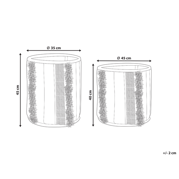 Abbildung mit Maßangaben von zwei Pflanzgefäßen in unterschiedlicher Größe