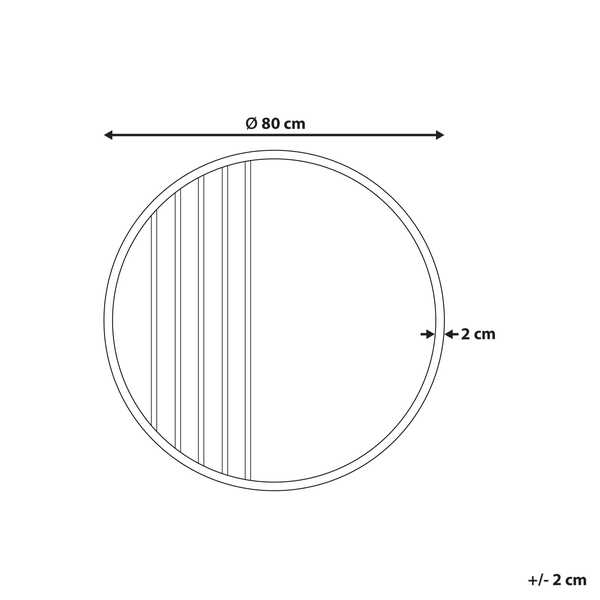 Zeichnung eines runden Spiegels mit einem Durchmesser von 80 cm und einer Rahmendicke von 2 cm
