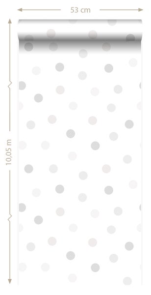 Origin Wallcoverings Tapete Punktmuster Crème-Beige, Hellgrau und Silbergrau - 53 cm x 10.05 m - 347508