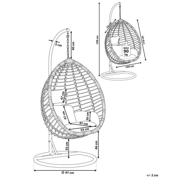 Hängesessel mit Gestell TOLLO Polyrattan Grau