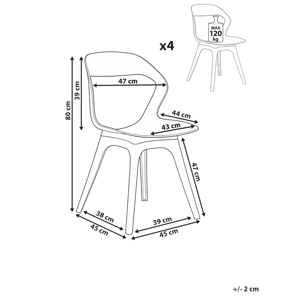 Abmessungen eines Stuhls im 4er-Set