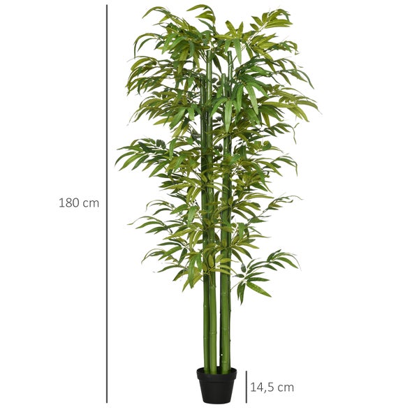 HOMCOM Künstliche Pflanze, 180 cm Kunstpflanze, Künstlicher Bambusbaum, Kunstbaum mit Übertopf, Zimmerpflanze wie echt, für Wohnzimmer, Schlafzimmer, Grün