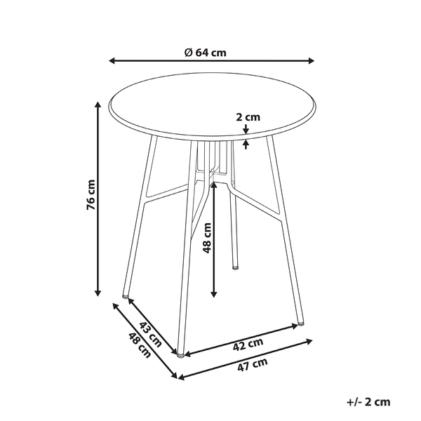 Abmessungen Gartentisch rund, Durchmesser 64 cm