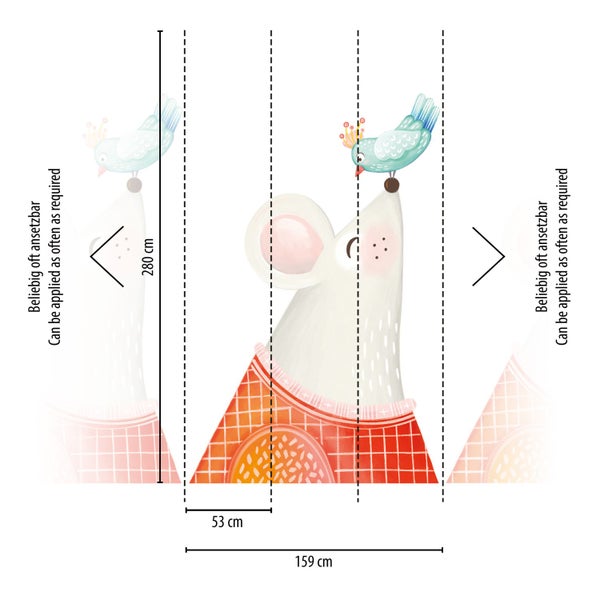 Wandbild mit Maus und Vogel, Maße 159 cm breit und 280 cm hoch