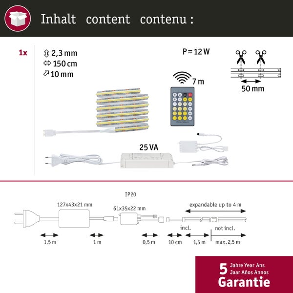MaxLED 500 Full-Line COB Basis Set 1,5 Meter mit LED-Streifen, Steuergerät, Dimmer und Netzteil