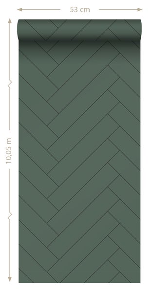 ESTAhome Tapete Fischgrätmuster Dunkelgrün - 53 cm x 10.05 m - 139222