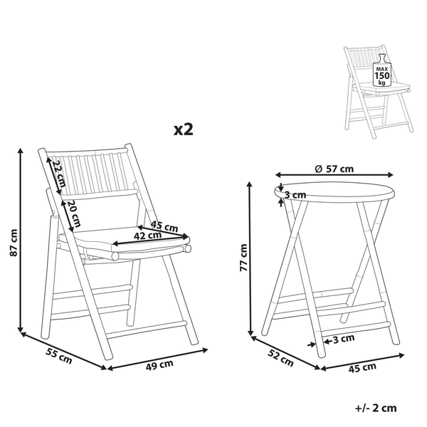Bistro Set klappbar SAVELLETRI Bambusholz Braun