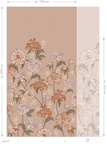 ESTAhome Fototapete Blumenmuster Altrosa und Terrakotta - 150 x 279 cm - 159210