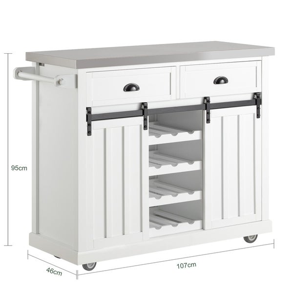 Küchenwagen mit Schubladen, Schiebetüren und Flaschenregal, Maße 95 x 46 x 107 cm
