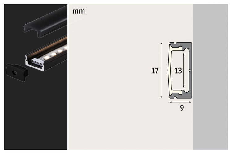 LED Strip Profil Base Schwarzer Diffusor 2m Schwarz