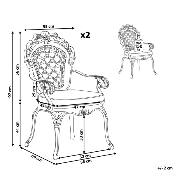 Set mit 2 Stühlen und Sitzkissen LIZZANO Metall Dunkelbraun