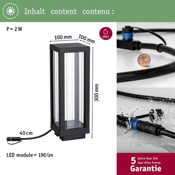 Gartenleuchte mit LED Modul, IP67 Schutzart und fünf Jahre Garantie