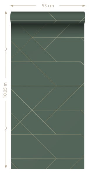 ESTAhome Tapete grafische Linien Dunkelgrün und Gold - 53 cm x 10.05 m - 139212