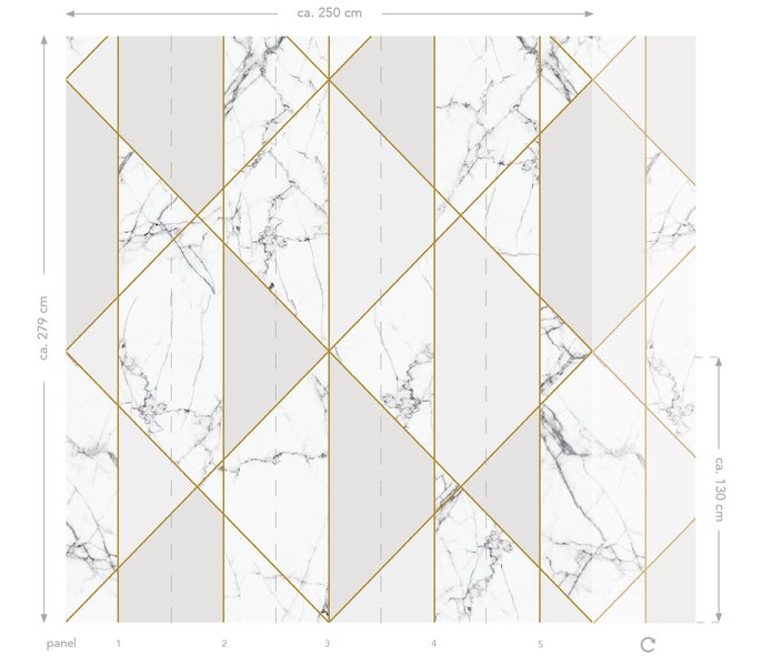 ESTAhome Fototapete Marmor-Optik Schwarz-Weiß, Grau und Gold - 250 x 279 cm - 158965