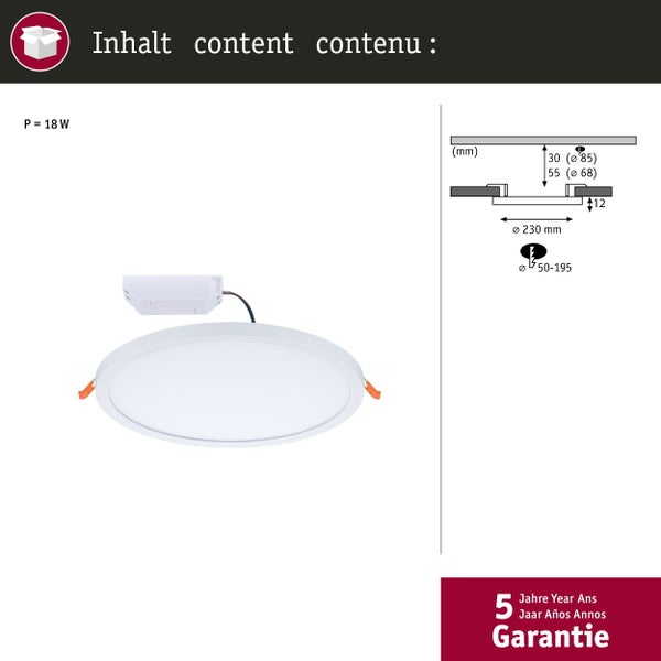 VariFit LED Einbaupanel 3-Step-Dim Areo IP44 rund 230mm 16W 1400lm 4000K Weiß dimmbar