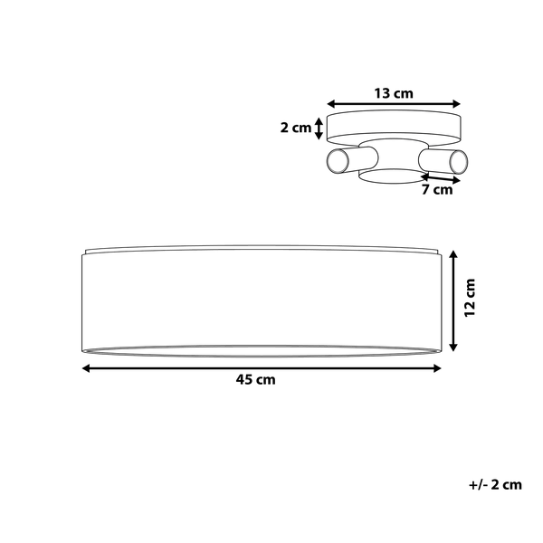 Technische Zeichnung einer Deckenleuchte mit Maßangaben.