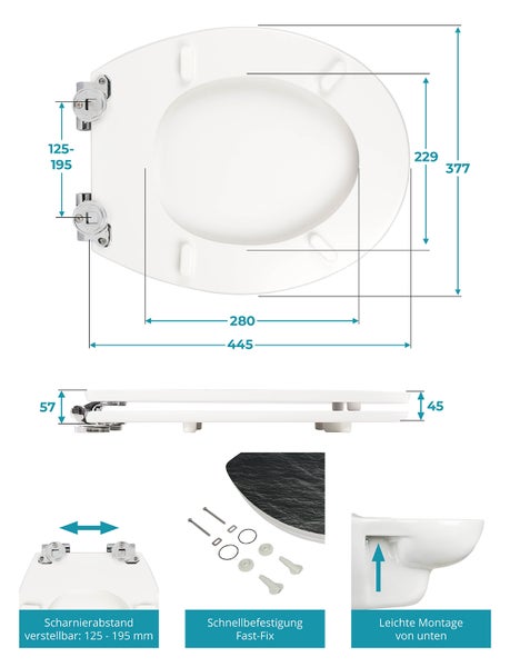 Calmwaters® WC Sitz mit Absenkautomatik, Stein-Motiv Splinter Stone, Holzkern Toilettendeckel, Fast-Fix, Metallscharnier, universale O-Form, ovaler Klodeckel, Toilettensitz Stein, Anthrazit, 26LP5013