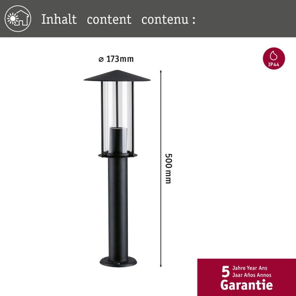 Pollerleuchte Classic insektenfreundlich IP44 500mm 2200K 4,3W 420lm 230V Schwarz E27 Metall