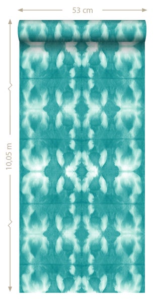 ESTAhome Tapete Tie-Dye Shibori Muster Türkis - 53 cm x 10.05 m - 148683