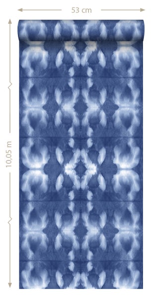 ESTAhome Tapete Tie-Dye Shibori Muster Indigoblau - 53 cm x 10.05 m - 148685