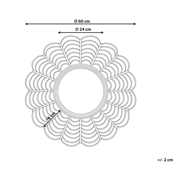 Technische Zeichnung eines Dekospiegels mit Maßangaben