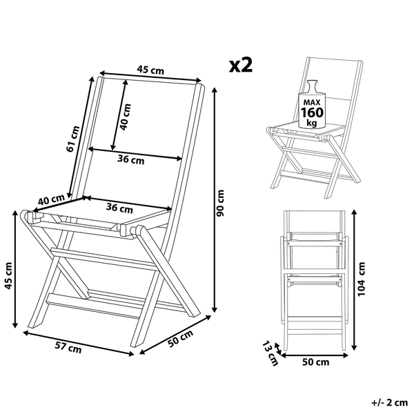 Gartenstuhl 2er Set CESANA Akazienholz Dunkelbraun