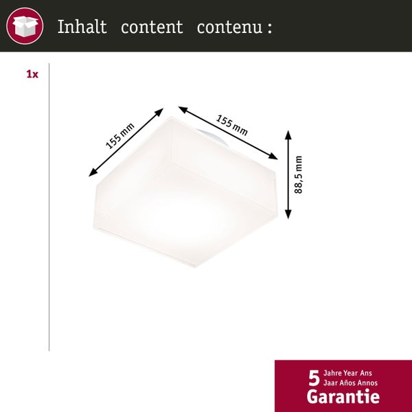 Abmessungen einer quadratischen Deckenleuchte
