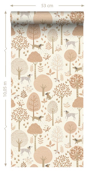 ESTAhome Tapete Hunde Beige und Hellrosa - 53 cm x 10.05 m - 139710