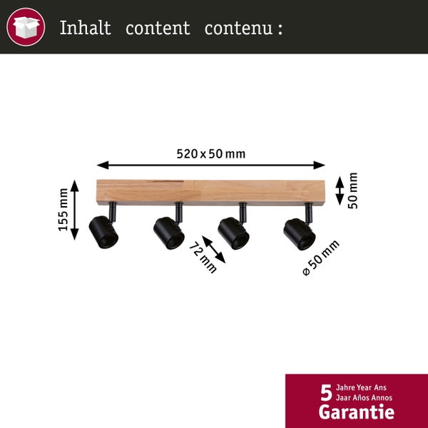 Abmessungen einer Deckenleuchte mit vier Strahlern