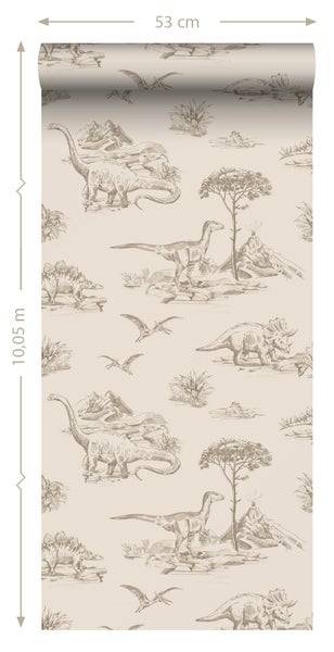 ESTAhome Tapete Dinosaurier Beige - 53 cm x 10.05 m - 139557