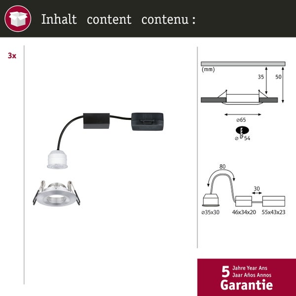 LED Einbauleuchte Nova Mini Coin Basisset starr IP44 rund 65mm Coin 3x4W 3x310lm 230V 2700K Alu gedreht