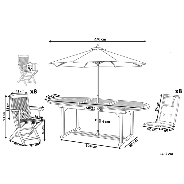 Gartenmöbel Set 8-Sitzer MAUI Akazienholz Grau