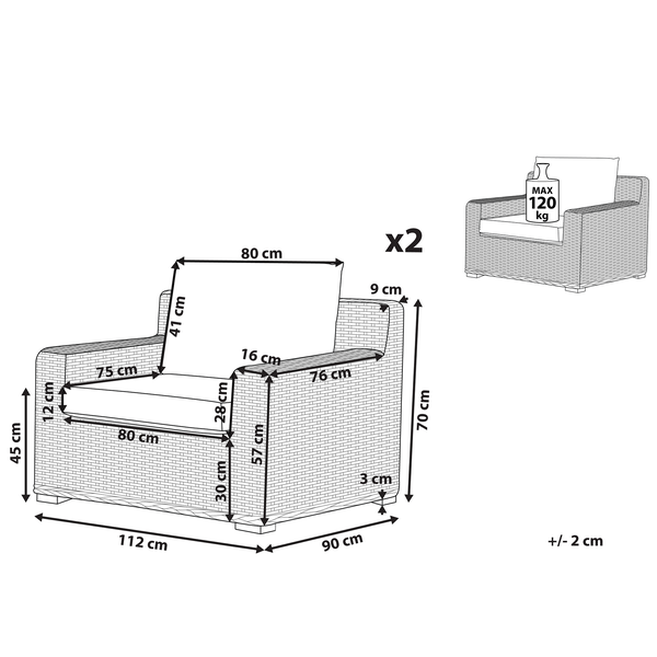 Gartensessel 2er Set ARDEA Rattan Hellbraun