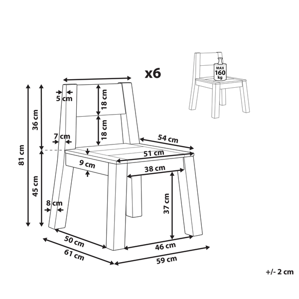 Gartenstuhl 6er Set LIVORNO Akazienholz Braun