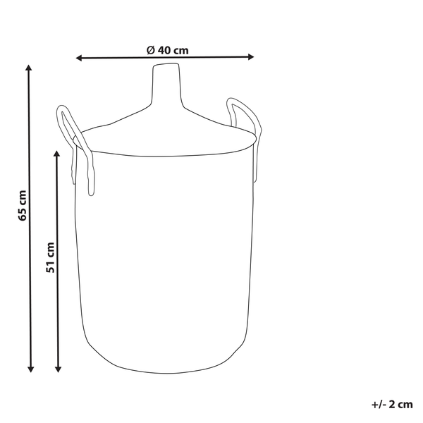 Skizze eines Wäschekorbs mit Griffen und den Maßangaben 40 Zentimeter Durchmesser und 65 Zentimeter Höhe