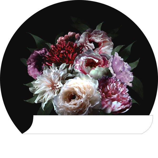 ESTAhome selbstklebende runde Tapete Blumenstillleben Multicolor auf Schwarz - Ø 70 cm - 158991