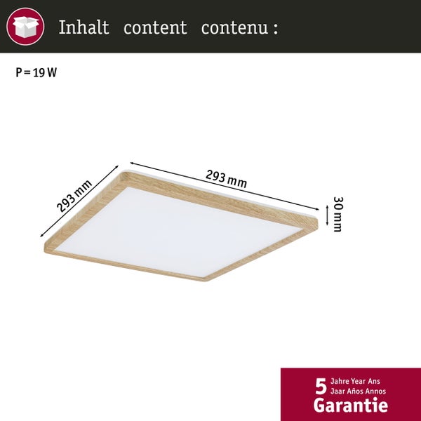 LED Panel Atria Shine Backlight IP44 eckig 293x293mm 16W 1600lm 3000K Holzoptik