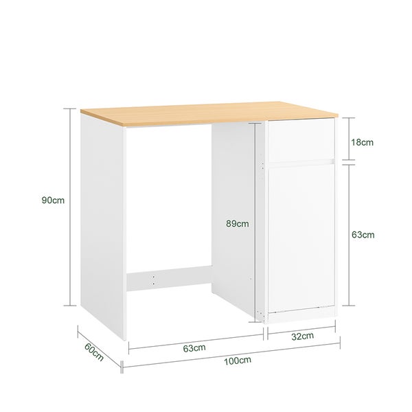 Schreibtisch mit Schublade und den Abmessungen