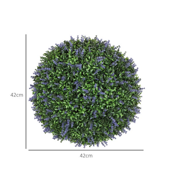 HOMCOM 2er-Set Künstlicher Lavendel, 42 cm Zimmerpflanze, Kunstpflanze in Kugelform, große Dekorative Kunstblumen für Zuhause, Büro, Flur, Garten, Violett+Grün