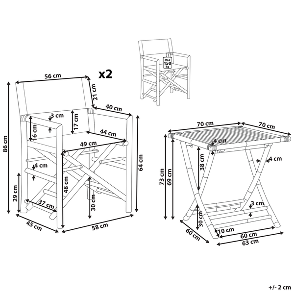 Bistro Set klappbar MOLISE Bambusholz Braun