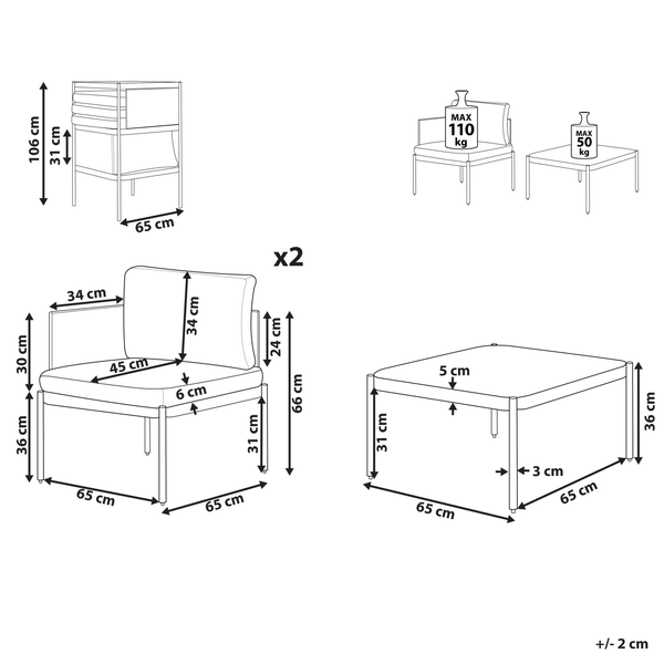 Lounge Set mit Tisch 2-Sitzer TERRACINA Metall Olivgrün