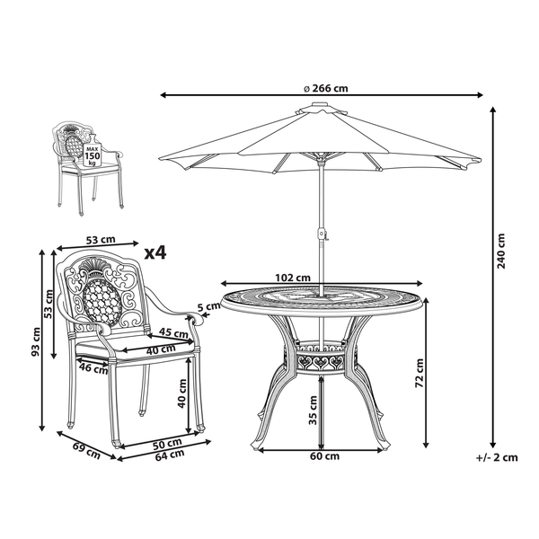 Gartenmöbel Set 4-Sitzer SALENTO mit Schirm (16 Optionen) Metall Dunkelbraun