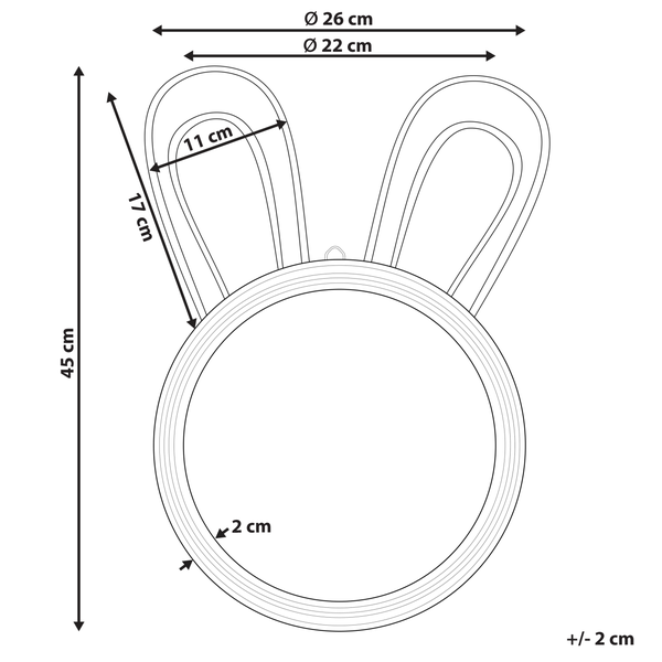 Abbildung mit Maßangaben eines Kinderteppichs im Hasen Design